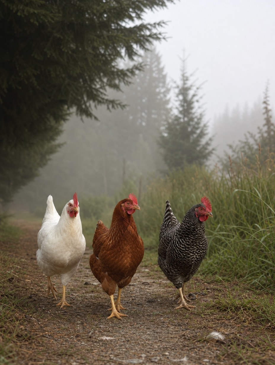 Free-range chickens on open pasture